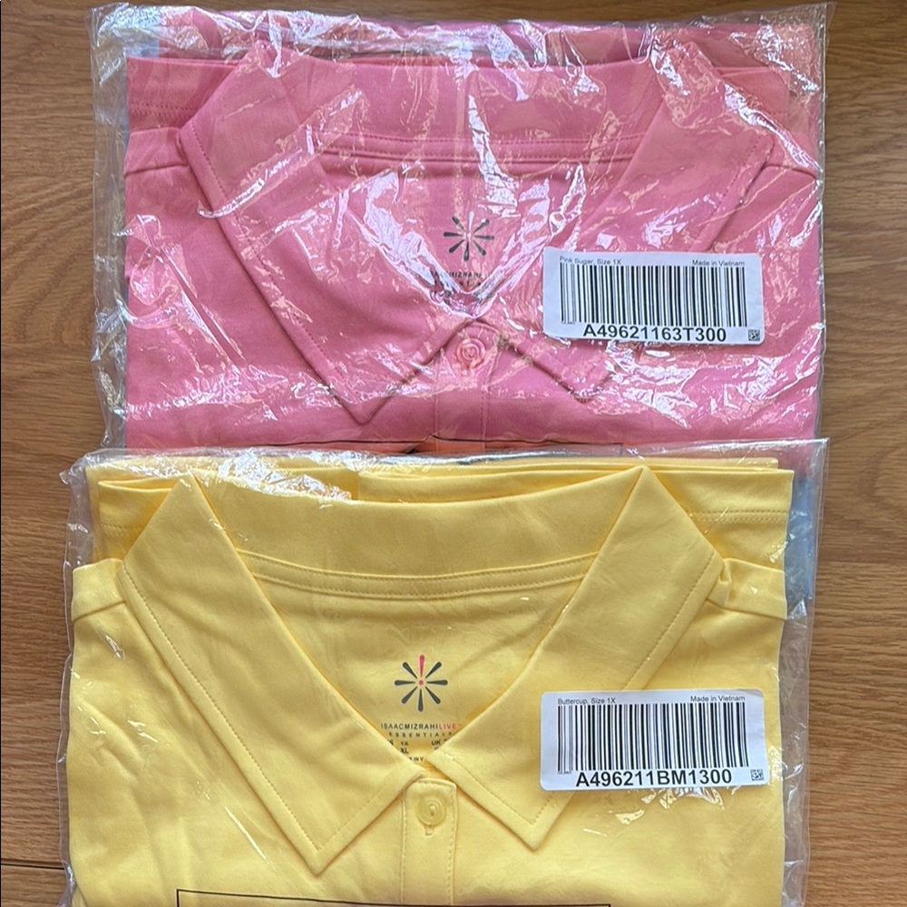 Isaac Mizrahi Pink and Yellow Polo Tops Vibrant Casual Style